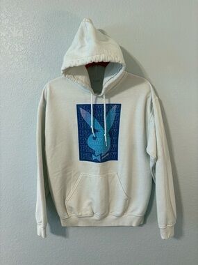 PLAYBOY Cream Hoodie with Blue Graphic Bunny